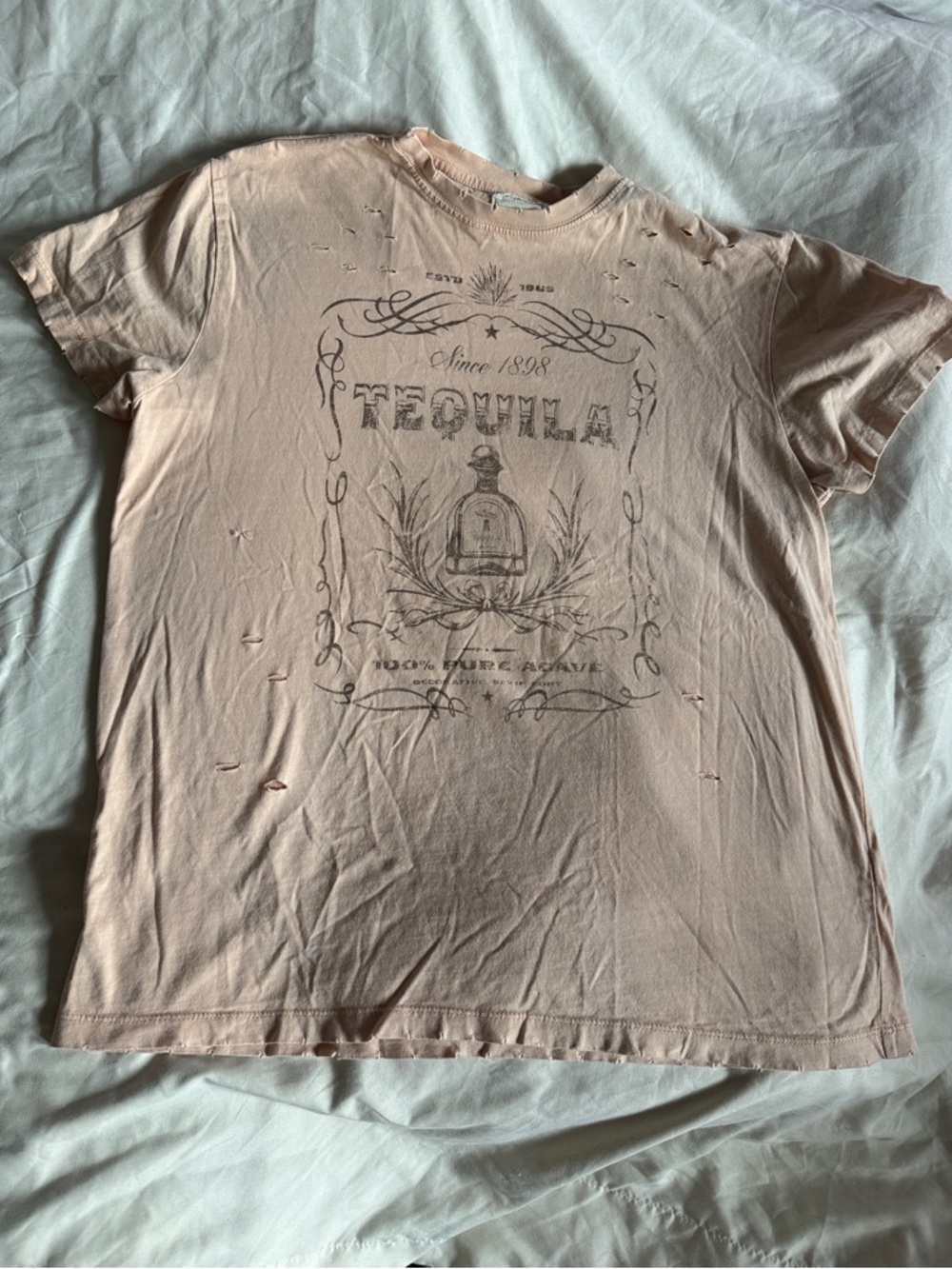 Vintage-Inspired Tequila Graphic Tee - Pale Peach